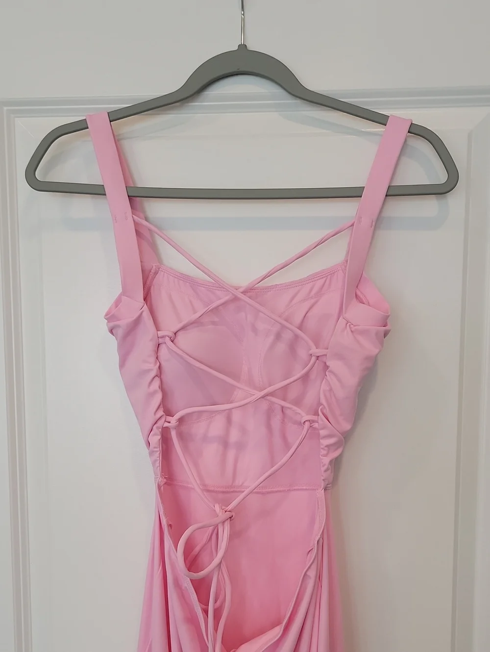 Halara Ballerina Pink Ruched Lace Up Bodycon Midi Dress In Medium NWOT